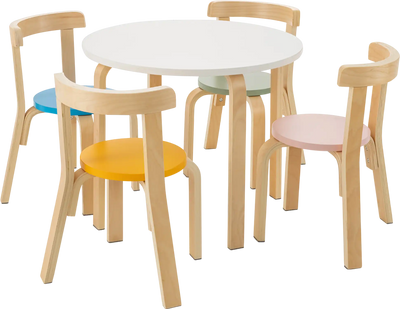 Costway 5-Piece Kids Wooden Activity Table and Chair Set w/ Toy Bricks 84367509 New