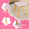 Children's vanity stool in pink with sturdy wood legs, round corners, and reinforced structure for safe use.