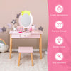 Children's pink vanity table set with removable mirror, sturdy eucalyptus wood legs, and ample storage for beauty.