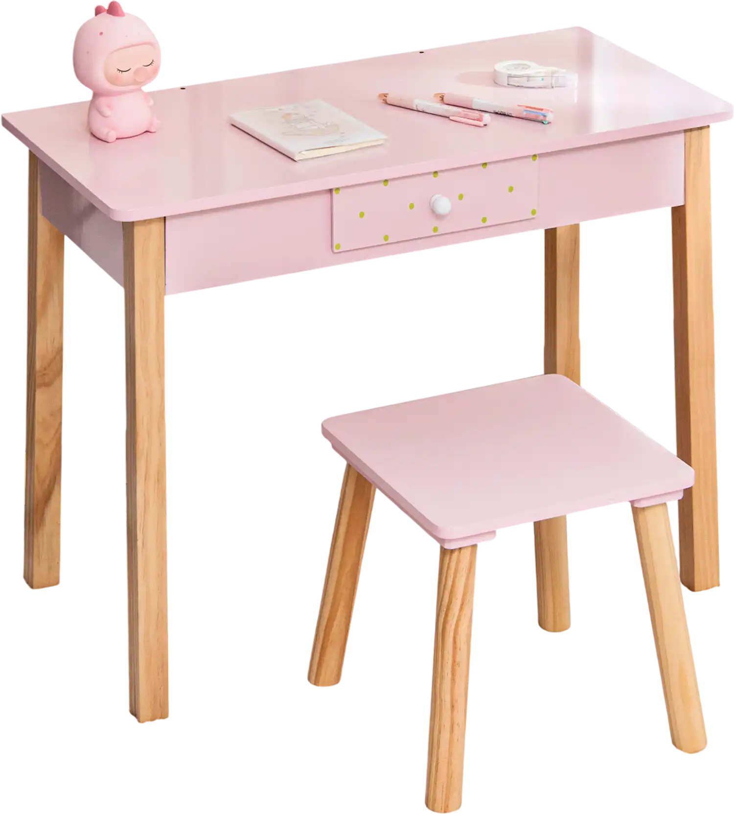 Costway 2-in-1 Kids Vanity Table Stool Set w/ Mirror Pink 40263157 New