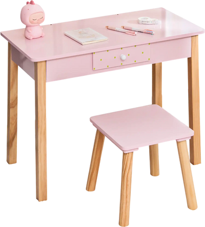 Costway 2-in-1 Kids Vanity Table Stool Set w/ Mirror Pink 40263157 New