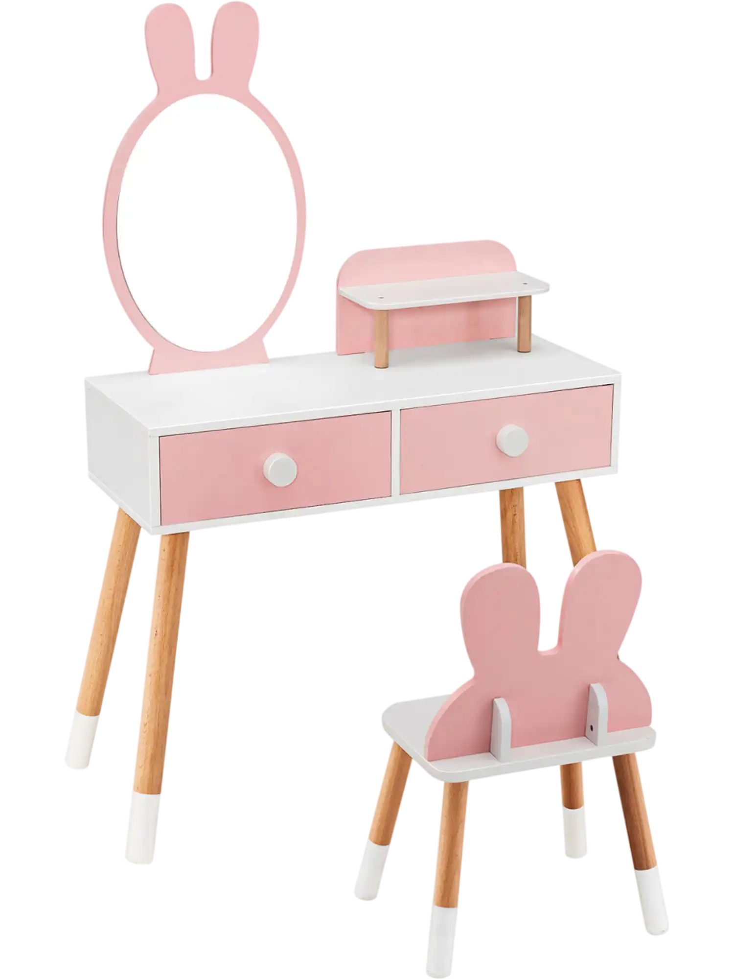 Costway Kids Vanity Table Chair Set Rabbit Mirror Drawer Shelf 32076954 New