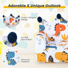 Crown-shaped kids sofa with dinosaur patterns, high-density padding, and armrest for comfortable sitting in playroom.
