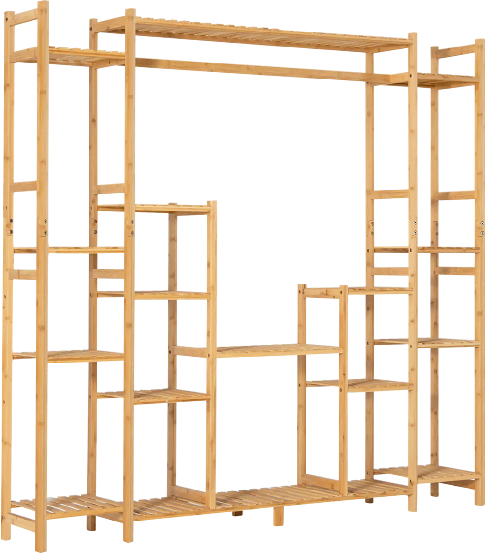 9-Tier Bamboo Plant Stand with Hanging Rack