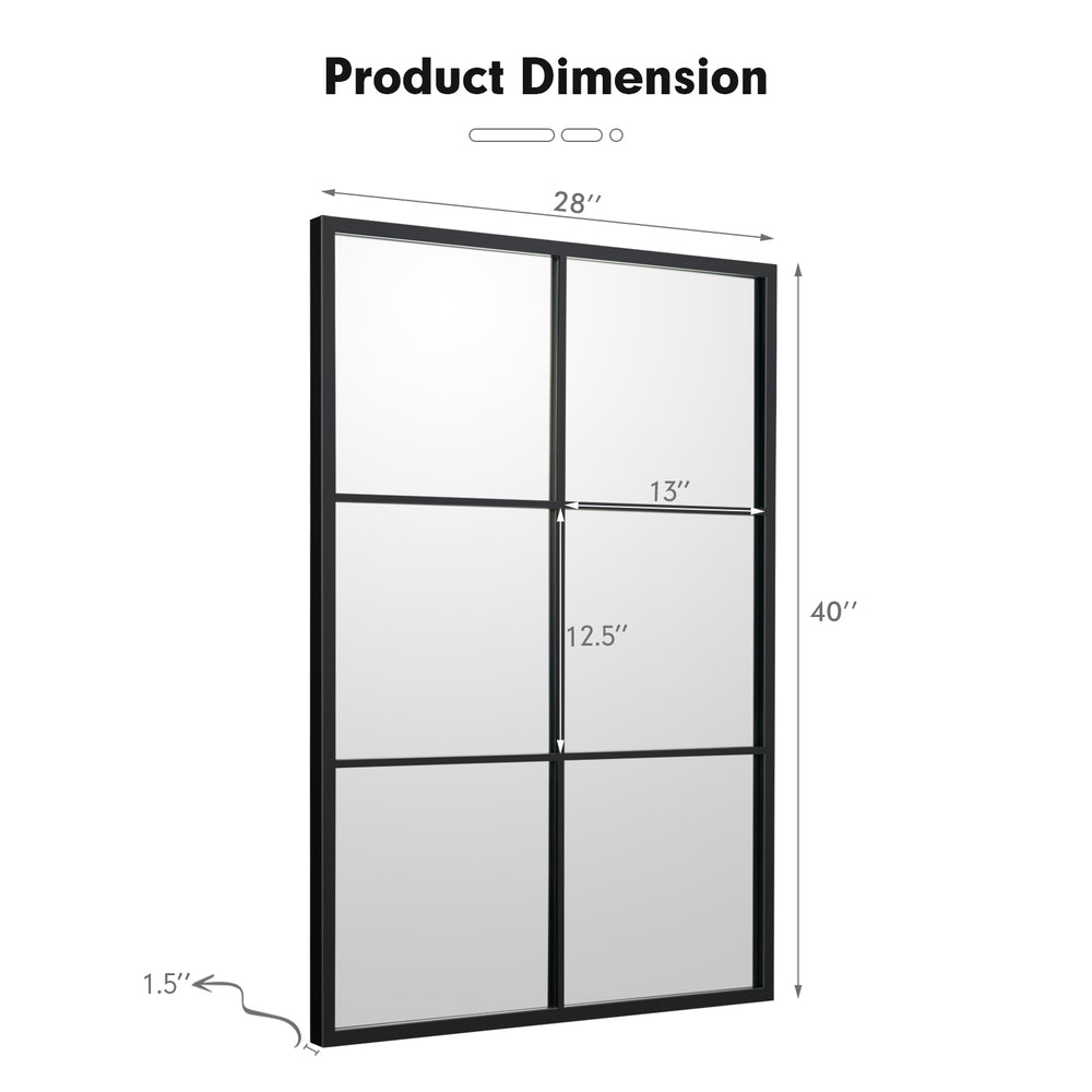 Rectangular 3-layered decorative wall mirror with a black metal frame, measuring 28" x 40", ideal for modern home decor.