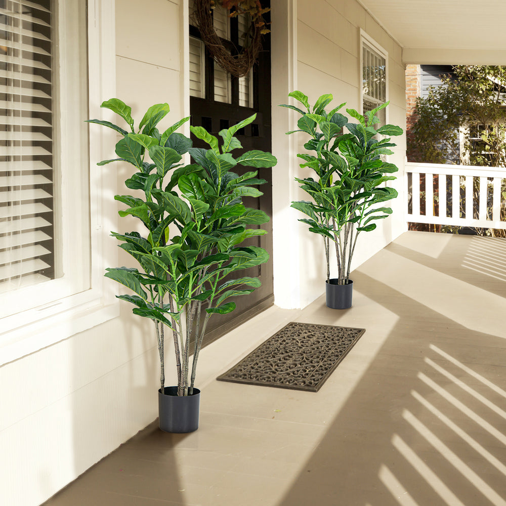 Two 51-inch artificial fiddle leaf fig trees in sturdy pots, perfect for indoor or outdoor decoration with vibrant.