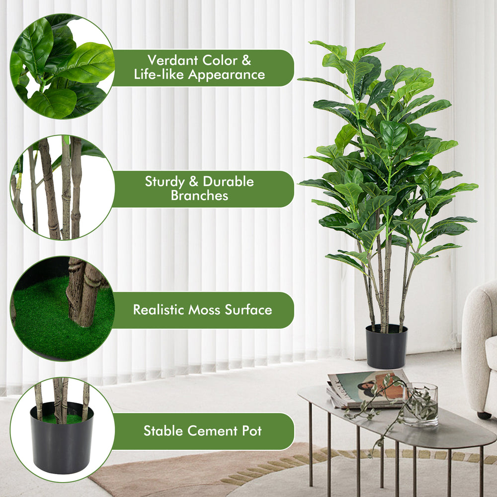 51-inch artificial fiddle leaf fig tree in a cement pot, featuring lush green leaves for indoor and outdoor decoration.