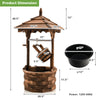 Patio wooden water fountain with electric pump, featuring a brown finish and decorative pavilion eave for outdoor decor.