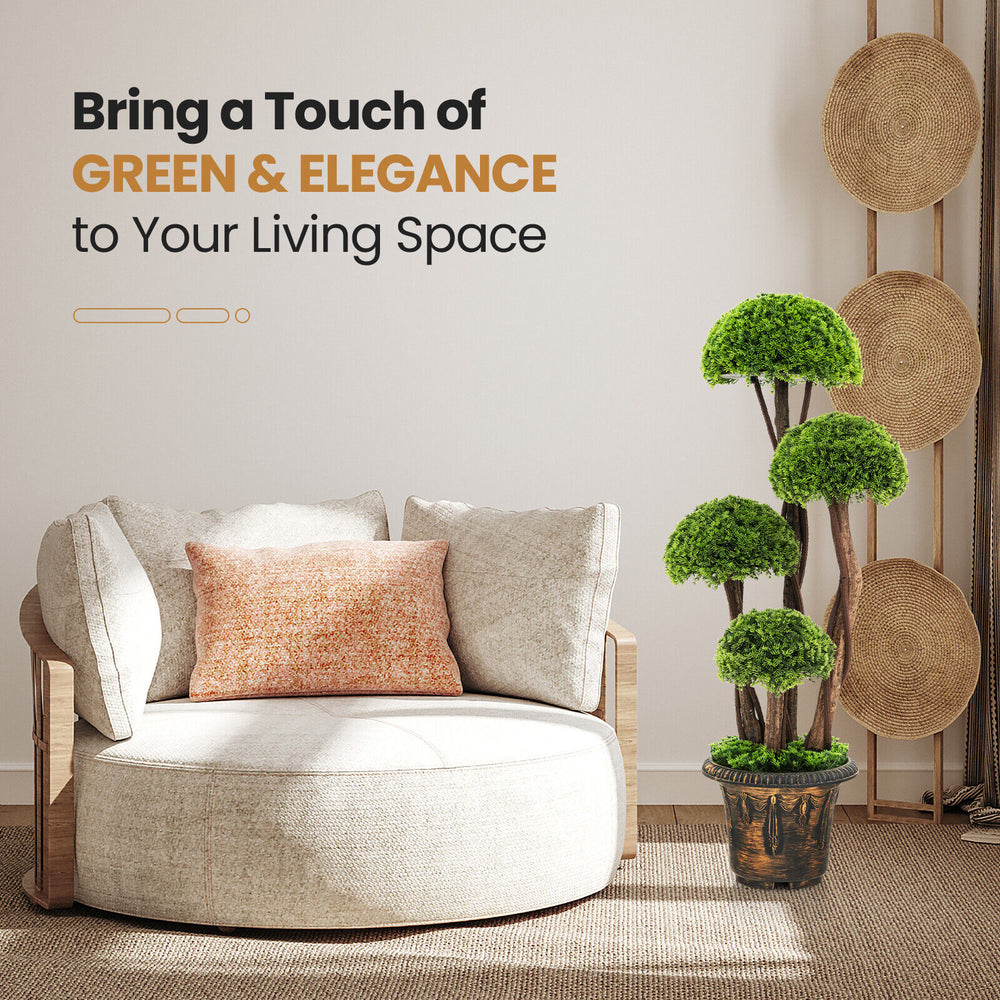 3 feet decorative artificial cedar topiary tree with rattan trunk, featuring layered green balls for indoor or outdoor.