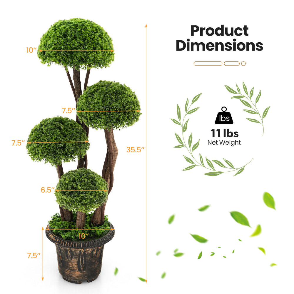Decorative 3 feet artificial cedar topiary tree with rattan trunk, featuring weather-resistant PE leaves for indoor and.