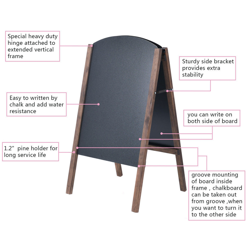 Double-sided 31.5-inch wood A-frame chalkboard signage with sturdy frame, ideal for sidewalk advertising and.