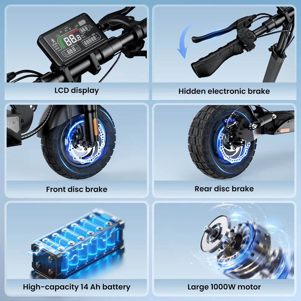 iScooter W9 Electric Scooter 28 MPH 28 Miles Range 48V 1000W New