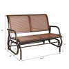 Swing glider chair in brown with curved backrest, sturdy steel frame, ideal for outdoor patios and gardens.