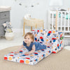 Convertible kids sofa in playful cartoon design, featuring velvet fabric and side pockets for snacks, perfect for.