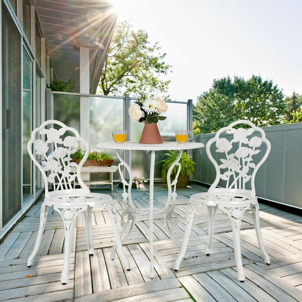 Outdoor Cast Aluminum Patio Furniture Set with Rose Design-White - Gallery View 1 of 11