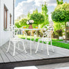 White outdoor cast aluminum patio furniture set with rose design, ideal for garden or balcony use.