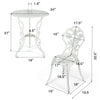 White outdoor cast aluminum patio furniture set with rose design, featuring a table and chair, ideal for garden or.