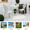 White outdoor cast aluminum patio furniture set with rose design, perfect for garden, balcony, or poolside relaxation.