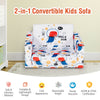 Convertible kids sofa in white velvet with cartoon design, perfect for reading, playing, or napping in any room.
