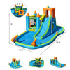 Inflatable water slide and bounce house with splash pool, slide, and water cannons for outdoor fun and play.