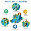 Inflatable water slide bounce house with slide, splash pool, and climbing wall for outdoor fun and children's.