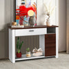 48-inch console table in white and walnut finish with drawer, cabinet, and shelf for versatile storage and display.