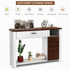 48-inch console table in white and walnut with drawer, cabinet, and shelf for versatile storage in any room.