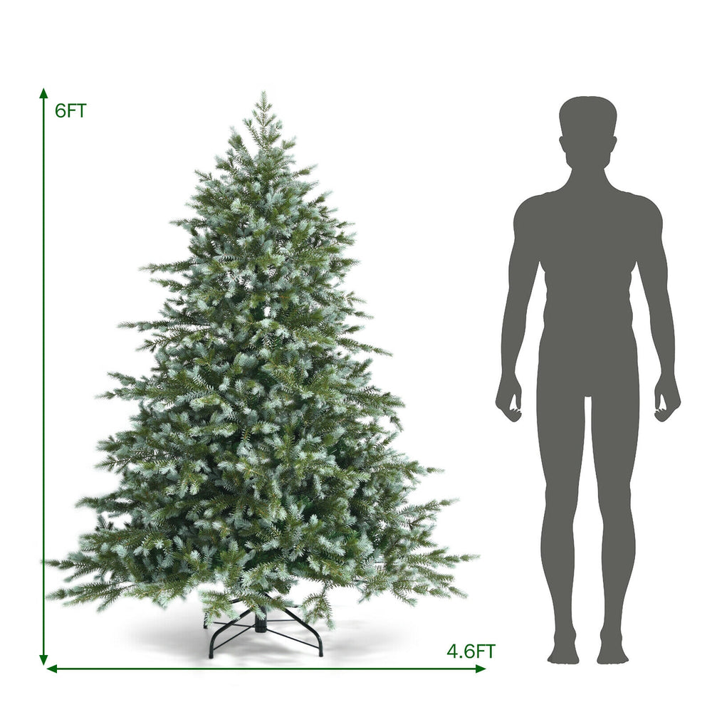 6ft artificial Christmas spruce tree with mixed PE and PVC branches for a dense, natural look, perfect for festive.