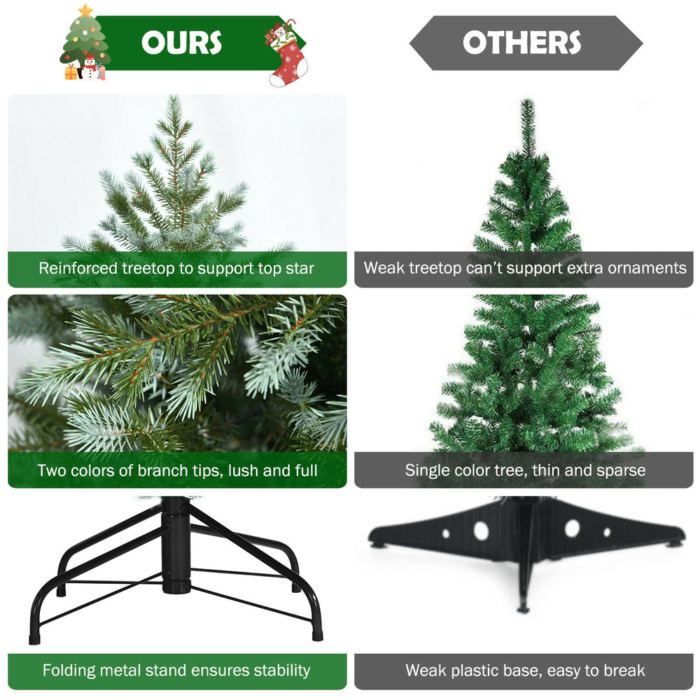 6 feet artificial Christmas spruce tree with dense PE and PVC branches, featuring a sturdy folding metal base for.