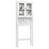 Over the toilet storage cabinet in pure white with tempered glass doors and adjustable shelf for organized bathroom.