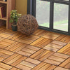 Acacia wood interlocking patio deck tiles arranged on a floor, ideal for outdoor and indoor spaces, covering 27 sq. ft.