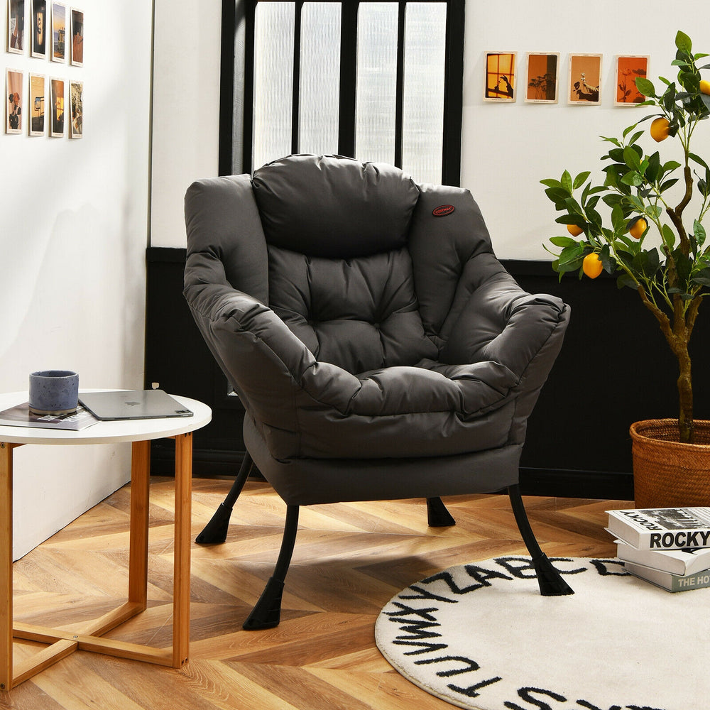 Modern Polyester Fabric Lazy Chair with Steel Frame and Side Pocket-Gray - Gallery View 1 of 12