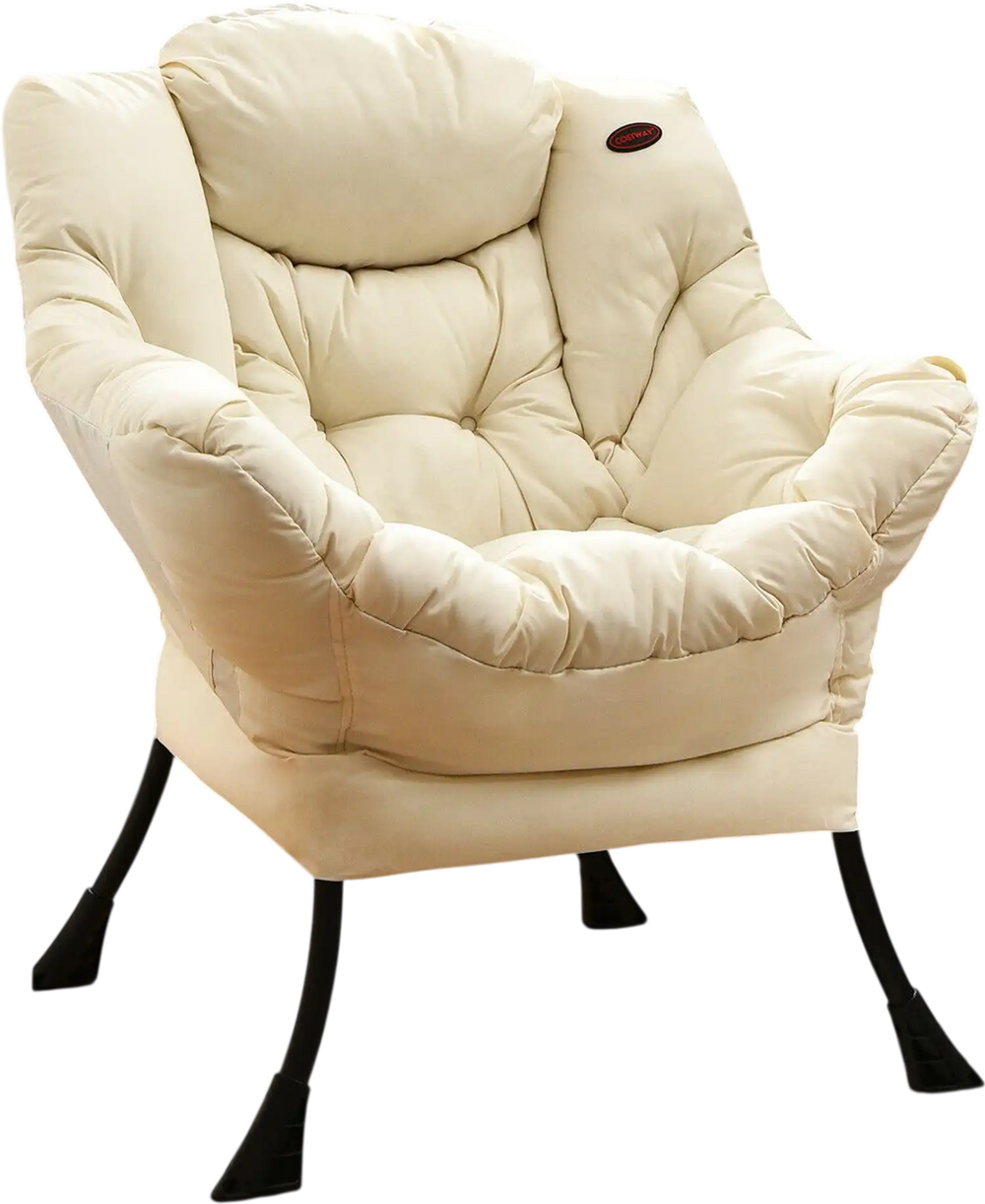Beige modern polyester fabric lazy chair with ergonomic design and steel frame, perfect for home or office use.