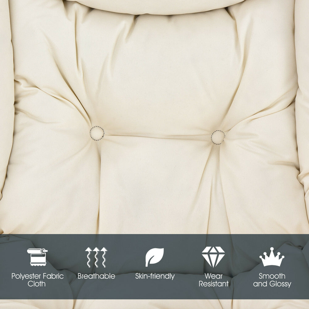 Beige modern lazy chair featuring thick upholstery, ergonomic design, and a rust-resistant steel frame for versatile.