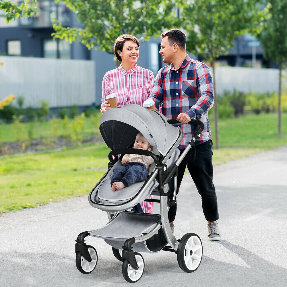 Folding Aluminum Infant Reversible Stroller with Diaper Bag-Gray - Gallery View 1 of 10