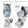 Reversible gray infant stroller with removable cushion, foot cover, and mesh net for ventilation, perfect for ages 0-3.