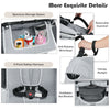 Detail of the Folding Aluminum Infant Stroller showing the spacious storage basket and 5-point safety harness for.