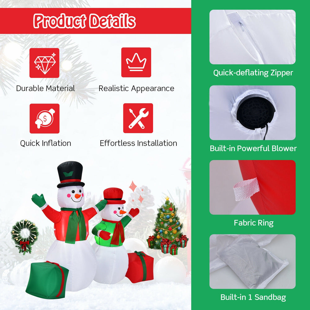 6 feet inflatable Christmas snowmen decoration with built-in blower, LED lights, and waterproof polyester fabric for.