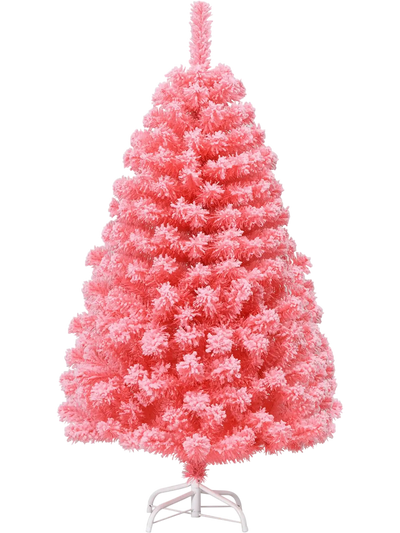 Costway Pink Snow Flocked PVC Christmas Tree w/ Metal Stand 38195706 New