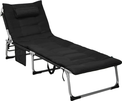 Costway 4-Fold Oversize Padded Folding Chaise Lounge Chair Black 96325708 New