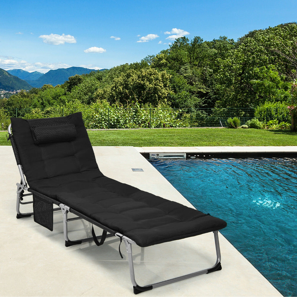 4-Fold Oversize Padded Folding Lounge Chair with Removable Soft Mattress-Black - Gallery View 1 of 10