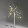 Pre-lit 2 feet white twig birch tree with 24 LED lights, flexible branches, perfect for holiday indoor decoration.