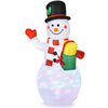 5-foot inflatable snowman waving with gifts, featuring colorful LED lights, perfect for adding festive charm to your.