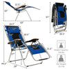 Oversize blue padded zero gravity lounge chair with adjustable reclining angle and curved armrests for ultimate comfort.