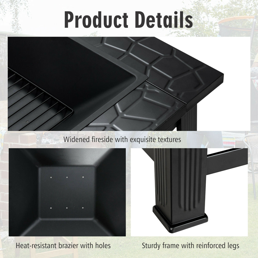 Close-up of the 32-inch outdoor fire pit table showcasing the heat-resistant surface and sturdy frame for versatile use.