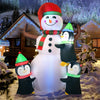 6ft inflatable Christmas snowman with penguins, bright lights, perfect for outdoor holiday decoration in the yard.