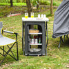 Folding camping storage cabinet with 3 shelves, waterproof oxford cloth, ideal for outdoor activities and easy.