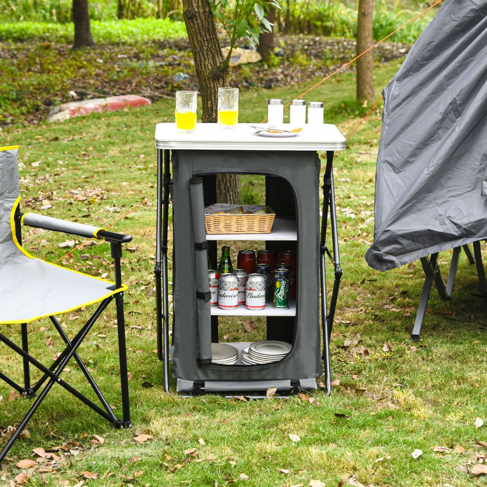 Folding Camping Storage Cabinet with 3 Shelves and Carry Bag-M - Gallery View 1 of 11