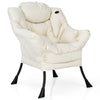 Beige polyester fabric lazy chair with ergonomic design, steel frame, and side pocket for versatile home or office use.