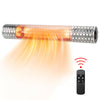 Infrared electric heater in silver with remote control, featuring 1500W power and IP55 waterproof design for indoor and.